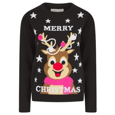 Image of Tokyo Laundry &#039;Merry Christmas&#039; Merry Stars Rudolph Novelty Knitted Xmas Jumper Jet Black
