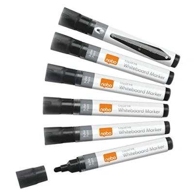 Image of Nobo Liquid Ink Drywipe Whiteboard Pens, 3 mm Bullet Tip, Pack of 10, 1915377, Coloured