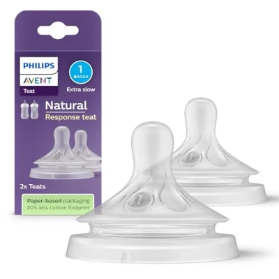 Image of Philips Avent Natural Response Bottle Teat 2 x Baby Flow 1 Teats for Newborn Babies, 0 Months, BPA Free (Model SCY961/02)