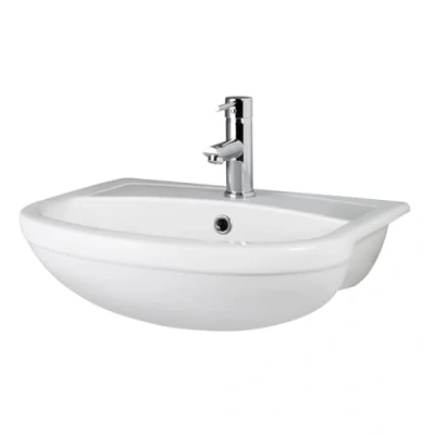 Image of Round Ceramics Semi Recessed 1 Tap Hole Basin (Tap Not Included), 500mm Balterley