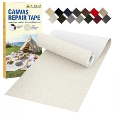 Image of Canvas Repair Tape, 8 x 160 cm Waterproof Fabric Tape for Furniture, Self Adhesive Patches Boat Covers, Sofas, Tents, Louge Chairs, Canopy, Awning Ivory White