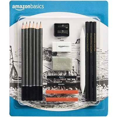 Image of Amazon Basics Sketch and Drawing Pencil Set, 17 Pieces, Charcoal