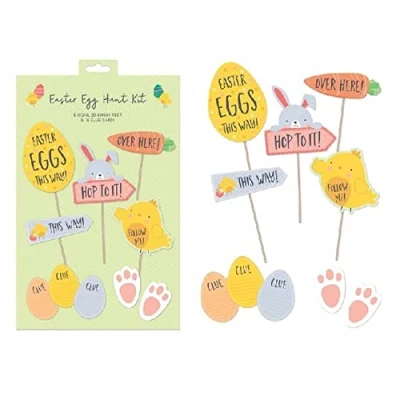 Image of The Home Fusion Company Children&#039;s Easter Egg Hunt Kit 5 Signs 20 Bunny Feet &amp; 10 Clue Cards Game Fun