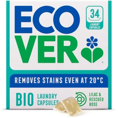 Image of Ecover Bio Washing Capsules Laundry / Tablets Detergent With Clean And Fresh Lilac &amp; Rescued Rose Scent, 1x Pack of 34