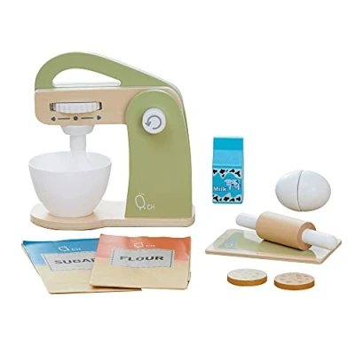 Image of Teamson Kids Wooden Mixer Toy Play Kitchen Accessories 10 Pcs Green TK W00007