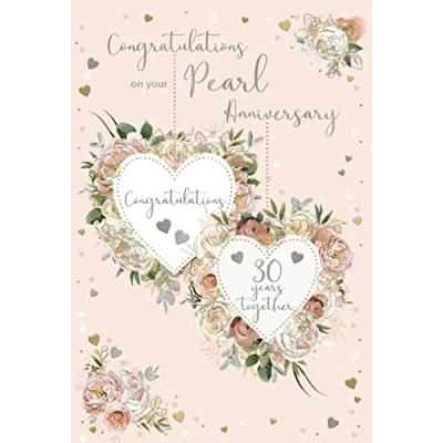 Image of ICG 30th Milestone Pearl Anniversary Card 30 Years Floral Hearts with Silver and Copper Foil Finish Eco Friendly