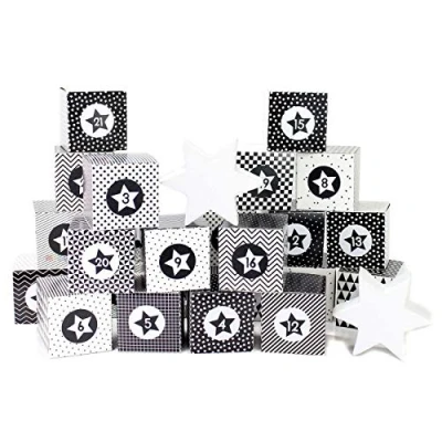 Image of Papierdrachen DIY Advent calendar box set 24 Black &amp; white boxes to up and fill with surprises