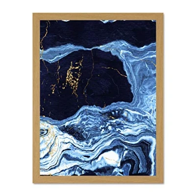 Image of Wee Blue Coo Abstract Dark Gold Drips Large Framed Art Print Wall Poster 18X24 Inch