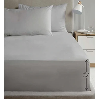 Image of Rapport Home King Size Fitted Sheet Extra Deep 40cm Depth Grey Soft Easy Care Non Iron Percale Bed 16 inch Pocket