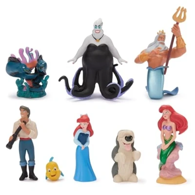 Image of Disney Store Official The Little Mermaid Toy Figure Set, 8 Toys including Princess Ariel, King Triton, Prince Eric, Ursula, Flounder, Max, Flotsam and Jetsam, Suitable for Age 3+
