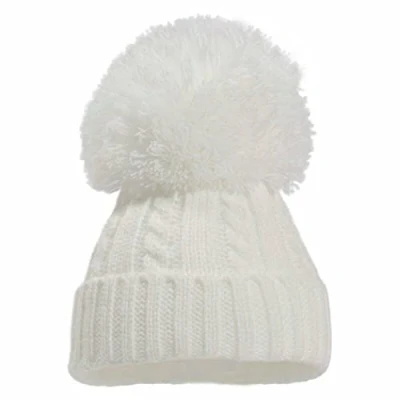 Image of Mini Mart Online Limited Baby Knitted Cable Single Pom Bobble Boy Girl Cap Hat Bonnet 12 24 Months White, One Size