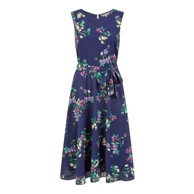 Image of Yumi Navy Floral Print Midi Skater Dress 8