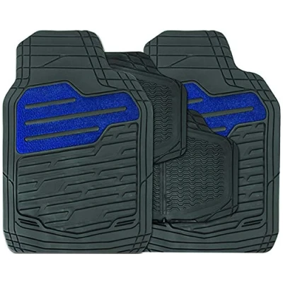 Image of Streetwize Adonia Mat Set [Pack of 4], Rubber, Non Slip Backing Car 2 Front Mats + Rear (Blue)