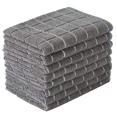 Image of Microfiber Dish Towels Soft, Super Absorbent and Lint Free Kitchen Pack of 8 (Green with Grid Pattern), 26&quot; x 18&quot;