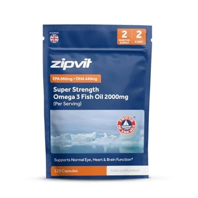 Image of Omega 3 Fish Oil 2000mg per Serving Including EPA 660mg DHA 440mg, 120 Softgel Capsules in Pouch, 2 Months Supply, High Strength, Supports Heart and Brain Function