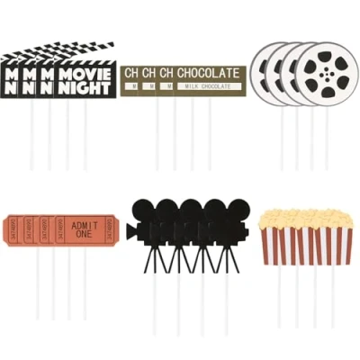 Image of CVFRTT 24 Pieces Movie Theme Cake Flags, Creative Decorations, Party Decoration Supplies, Accessories