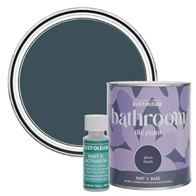 Image of Rust Oleum Blue Water Resistant Bathroom Tile Paint in Gloss Finish Evening 750ml