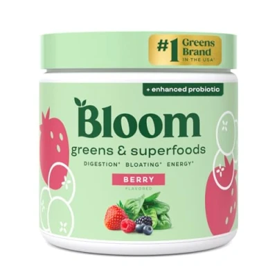 Image of Bloom Nutrition Super Greens Powder Smoothie &amp; Juice Mix Probiotics for Digestive Gut Health Bloating Relief Women, Enzymes with Superfoods Spirulina Chlorella (Berry)
