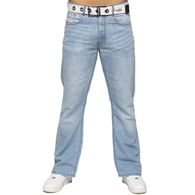 Image of BRAND KRUZE Mens Jeans Bootcut Pants KZ115 Flared Wide Leg Denim Trousers All Waist Sizes LSW 32 L Light Blue