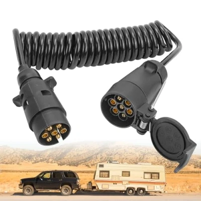 Image of YKUKIZEE 7 Pin Trailer Extension Cable Male to Female 3M, 12V Core Light Board Lead, Coiled for Towing Car Caravan Truck
