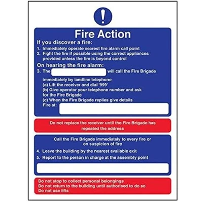Image of V Safety 12008AN R General Fire Action Suspisious Sign Portrait 150mm x 200mm 1mm Rigid Plastic, Blue/Red