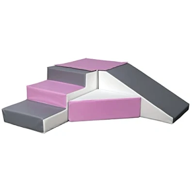 Image of Velinda Soft play, slide, stairs,EPS styrofaom+PE foam, indoor, outdoor, set, kids, baby (colour: white,light pink,grey)
