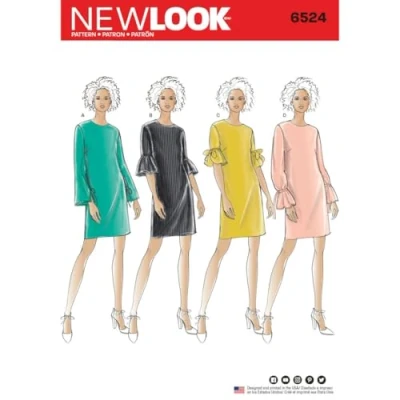 Image of New Look Pattern 6524 Women’s Dress with Sleeve Variations, Paper, White, 22 x 15 1 cm