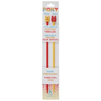 Image of Pony Children&#039;s Knitting Pins: Single Ended: Plastic: 18cm x 6.00mm: Orange/Blue, Multi Colour, 5.1 4 24.05 cm