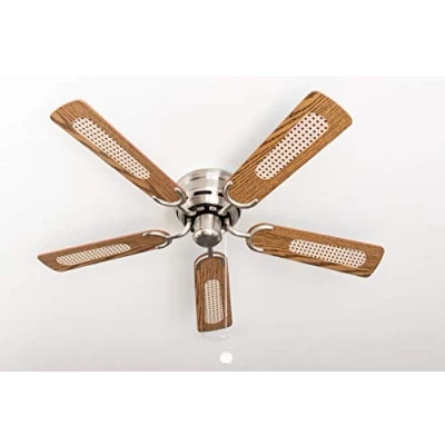Image of Pepeo ceiling fan Kisa Deluxe brushed nickel without light blades oak / walnut including pull switch