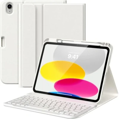 Image of MoKo Keyboard Case for iPad 10th Generation with Keyboard, Pencil Holder, Multi Angle Detachable Bluetooth Generation, White