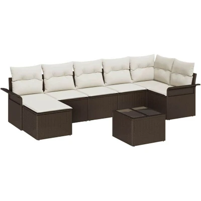 Image of vidaXL 7 Piece Garden Sofa Set with Cushions Grey Poly Rattan