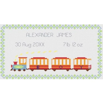 Image of Train Birth Sampler Cross Stitch Kit
