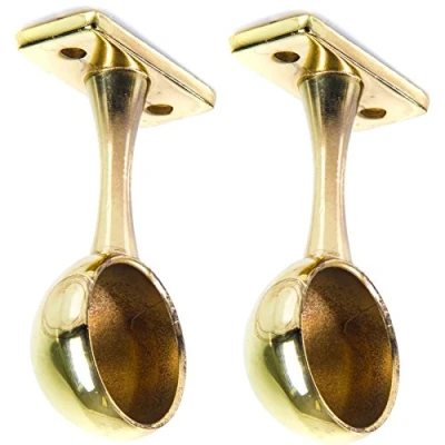 Image of Pair of 25mm Brass Rail End Brackets Ideal for Wardrobe &amp; Towel Rails