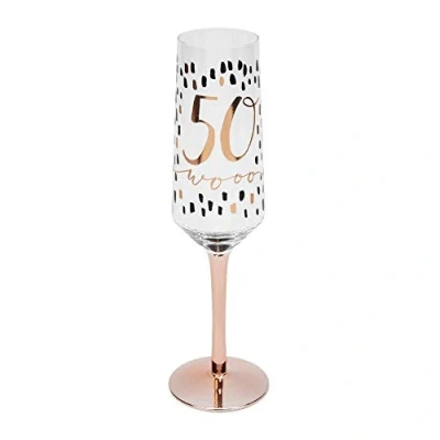 Image of Widdop and Co Hotchpotch Luxury Champagne Prosecco Flute Glass Rose Gold Stem 50th Birthday