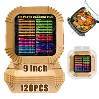 Image of Air Fryer Disposable Paper Liners Square, 9 Inch 120PCS, Parchment Oil Proof, Water Food Grade Baking for Roasting Microwave Oven
