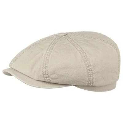 Image of Stetson Hatteras Newsboy Cap Made of Organic Cotton Men Sustainable Flat with UV Protection 40 Vintage Peaked Spring/Summer Beige M (56 57 cm)