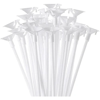 Image of 50 Pcs Balloon Sticks,FLYH 32cm Plastic Reusable Thicken Durable Milk White Sticks Holders with Cups for Party Decor