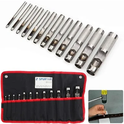 Image of Spurtar 12 PCS Steel Hollow Leather Punch Set 1/8&#039;&#039; 3/4&#039;&#039;(3 19mm) Heavy Duty Round Hole Tool for Watch Cloth Belt Gaskets w/Storage Bag