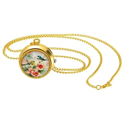 Image of JewelryWe Vintage Pocket Watch for Women Classic Gold Plated Round Analog Quartz Clock Pendant Necklace with Chain