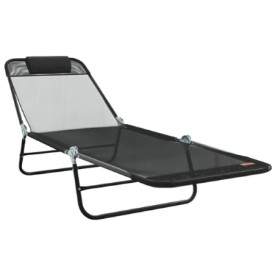 Image of vidaXL Folding Sun Lounger with Headrest Black Textilene