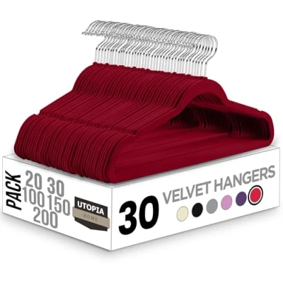 Image of Utopia Home 30 Velvet Coat Hangers Adult Heavy Duty Clothes Premium Non Slip for 360 Degree Swivel Hook Suit Sturdy to hold Jacket or Trouser (Burgundy)