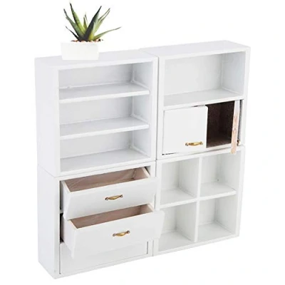 Image of 1/12 Scale Dollhouse Accessories Wood Cabinet Furniture Living Room Bedroom Unit for Dollhouse(White)