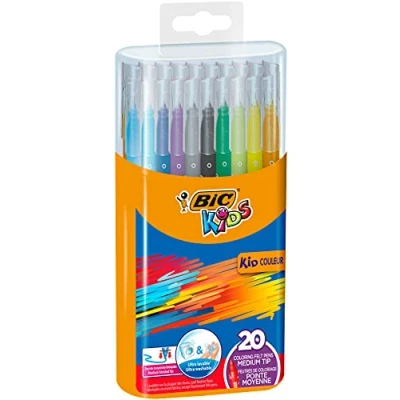 Image of BIC Kids Kid Couleur Colouring Pens Assorted Colours, Durable Case of 20