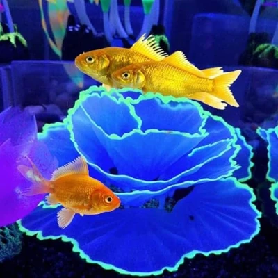Image of Besimple Artificial Coral Ornament Glowing Effect Resin Aquarium Plants Fish Tank Decorations(Blue)
