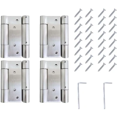 Image of 2Pairs Double Action Spring Door Hinge, 3mm Thick 304 Stainless Steel Self Closing Cafe Saloon Bar Swing Gate Hinge (Silver, 100mm (4 inch))
