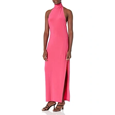 Image of Norma Kamali Women&#039;s Halter Turtle Side Slit Gown Cocktail Dress, Rose, XXS