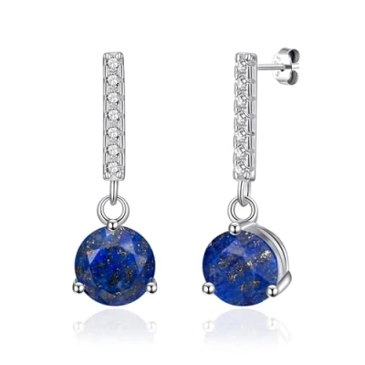 Image of Philip Jones Sterling Silver Lapis Gemstone Drop Earrings