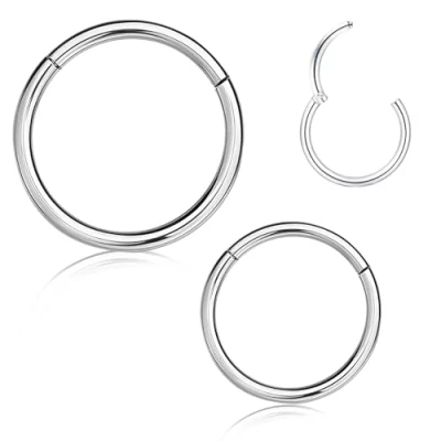Image of YzmrBdqc 2pcs Surgical Steel Nose Rings, Hinged Hoop Stainless Ring, Helix Cartilage Rook Earrings, Hoops for Men and Women (Silver)