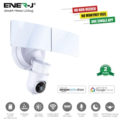 Image of Ener J Wi Fi Outdoor Security Kit with IP Camera and twin LED Floodlight, 2 way audio, White