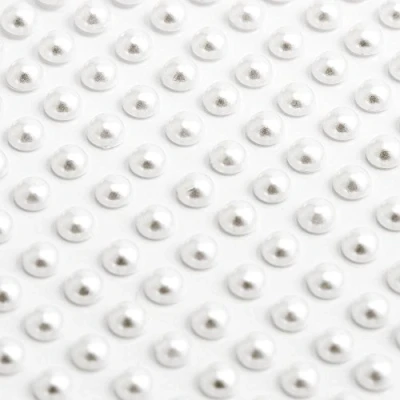 Image of 4mm White Round Shaped Pearl Resin Self Adhesive Diamante Rhinestone Gem Craft Stickers 176 per Sheet